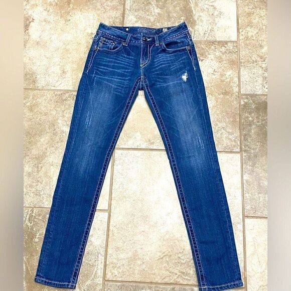 Miss Me Low Rise Skinny Jeans 27x31 Stretch Embroidered Pockets EUC - Picture 5 of 12
